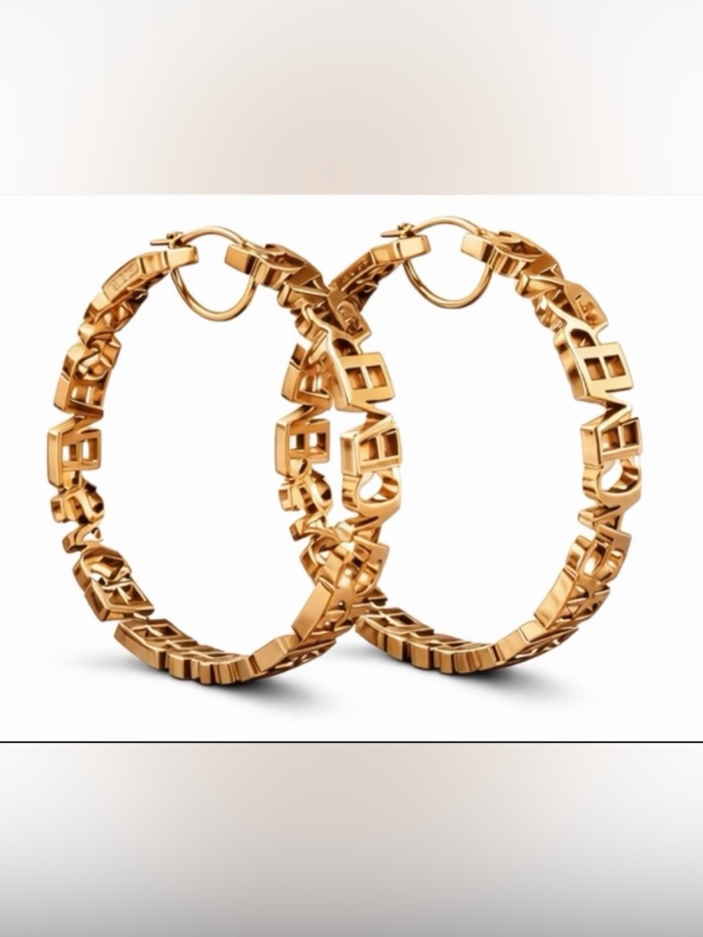 Gold Cutout Logo Lettering Hoop Earrings - Picture 4 of 8